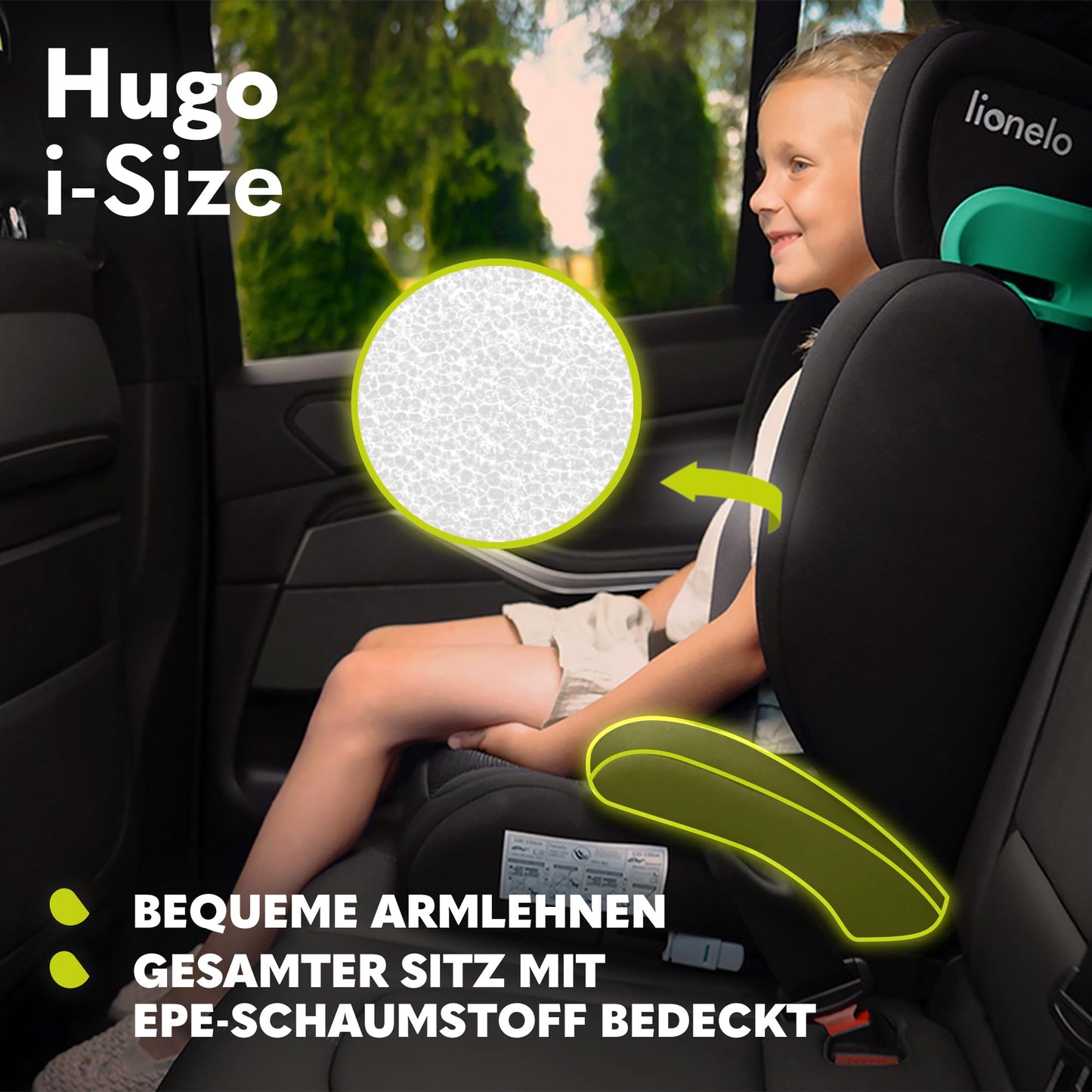 Lionelo Hugo i-Size Kinderautositz, 8-fach verstellbare Kopfstütze