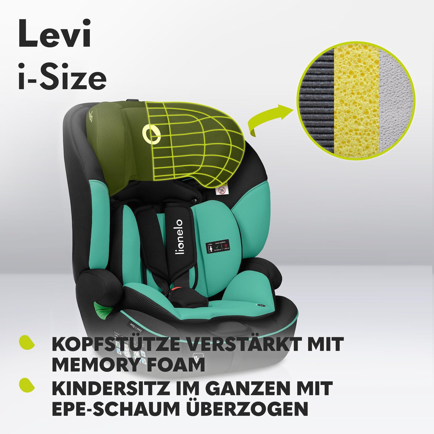 Lionelo Levi i-Size Kindersitz 76-150 cm, 15 Monate bis 12 Jahre