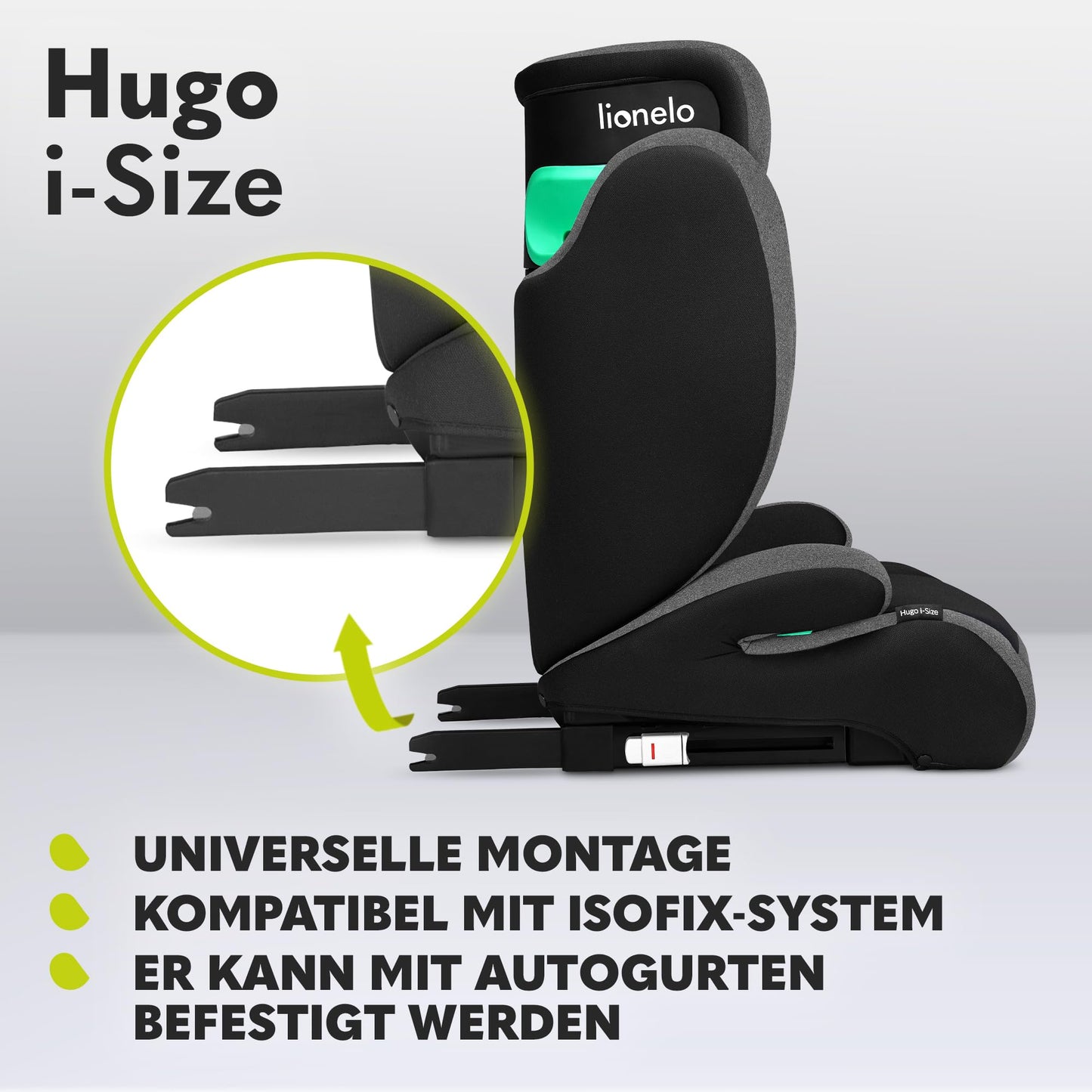 Lionelo Hugo i-Size Kinderautositz, 8-fach verstellbare Kopfstütze
