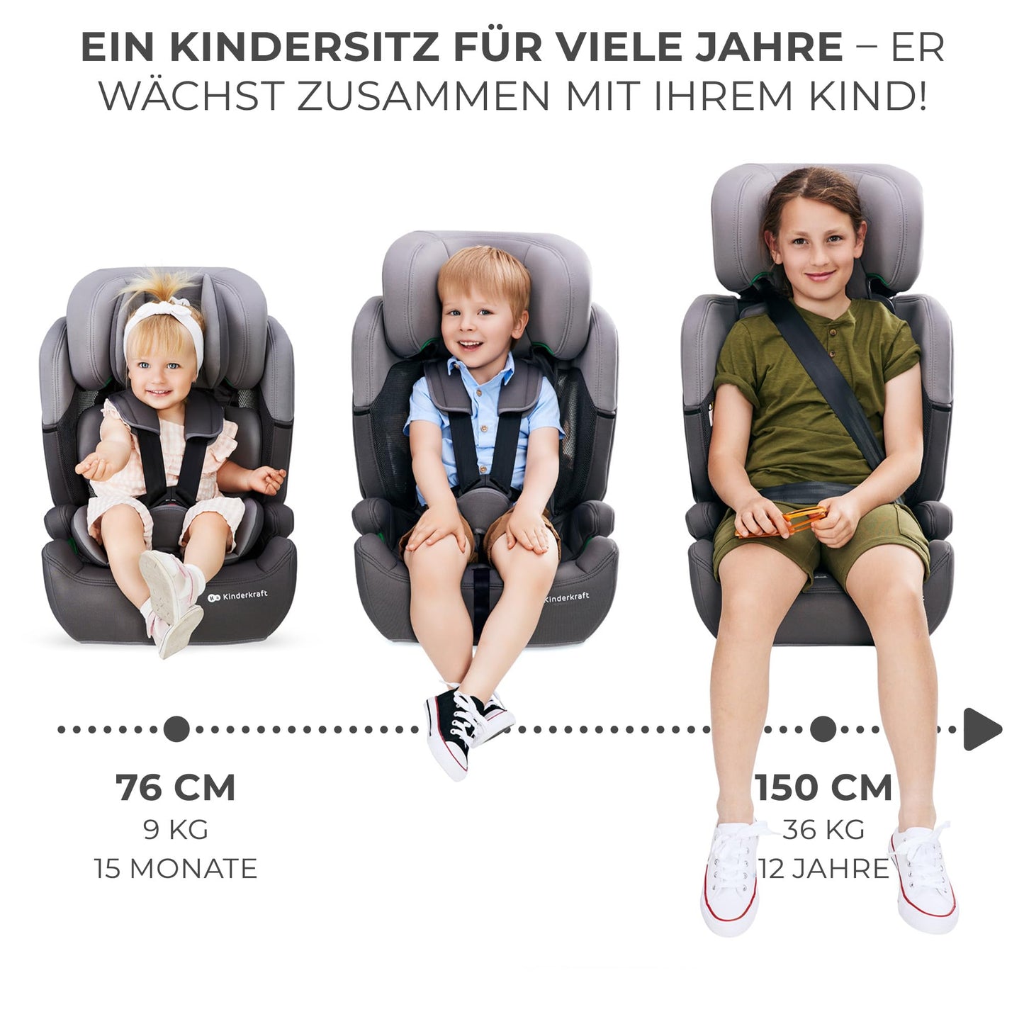 Kinderkraft COMFORT UP I-SIZE Kindersitz Schwarz, 76-150 cm
