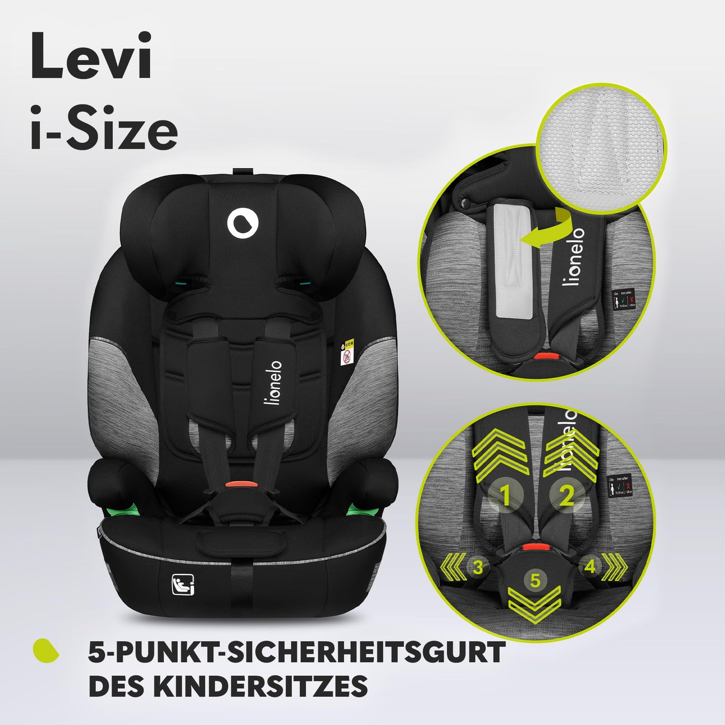 Lionelo Levi i-Size Autositz mit 5-Punkt-Gurt & Seitenschutz