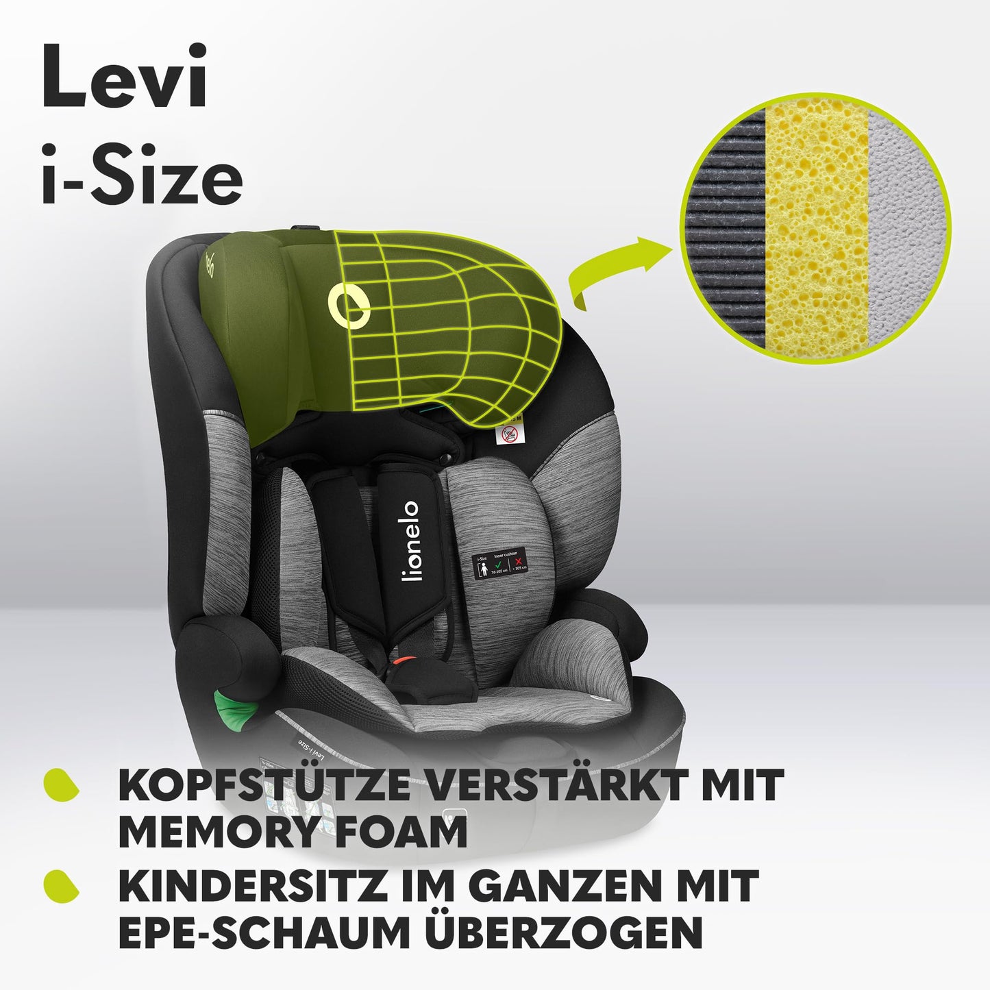 Lionelo Levi i-Size Autositz mit 5-Punkt-Gurt & Seitenschutz