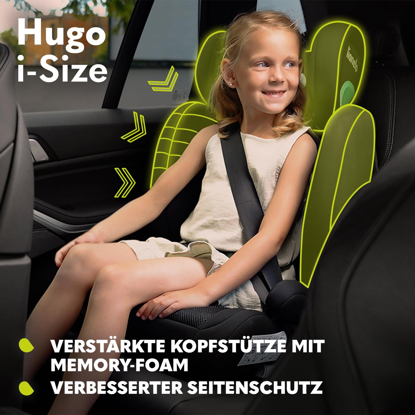 Lionelo Hugo i-Size Kinderautositz, 8-fach verstellbare Kopfstütze